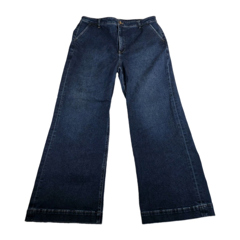 J Crew Jeans Womens Size 32 High Rise Trouser‎ Jean Dark Wash Slash Pocket Denim
